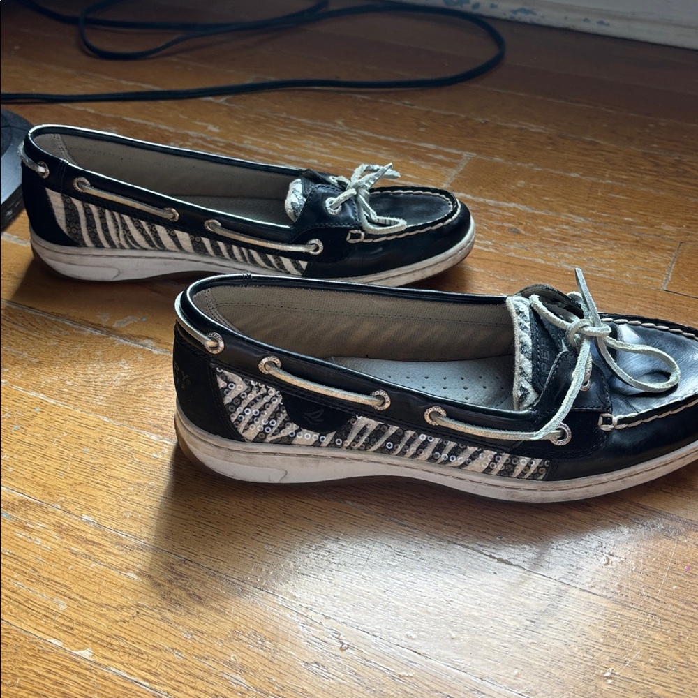 Black and White Sequin Boat Shoes